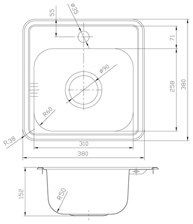 Кухонная мойка, нержавеющая сталь iddis Strit STR38S0i77, сталь 